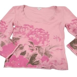 Vintage Jrs lg 3/4 Sleeved Knit Embellished Floral Xoxo Brand